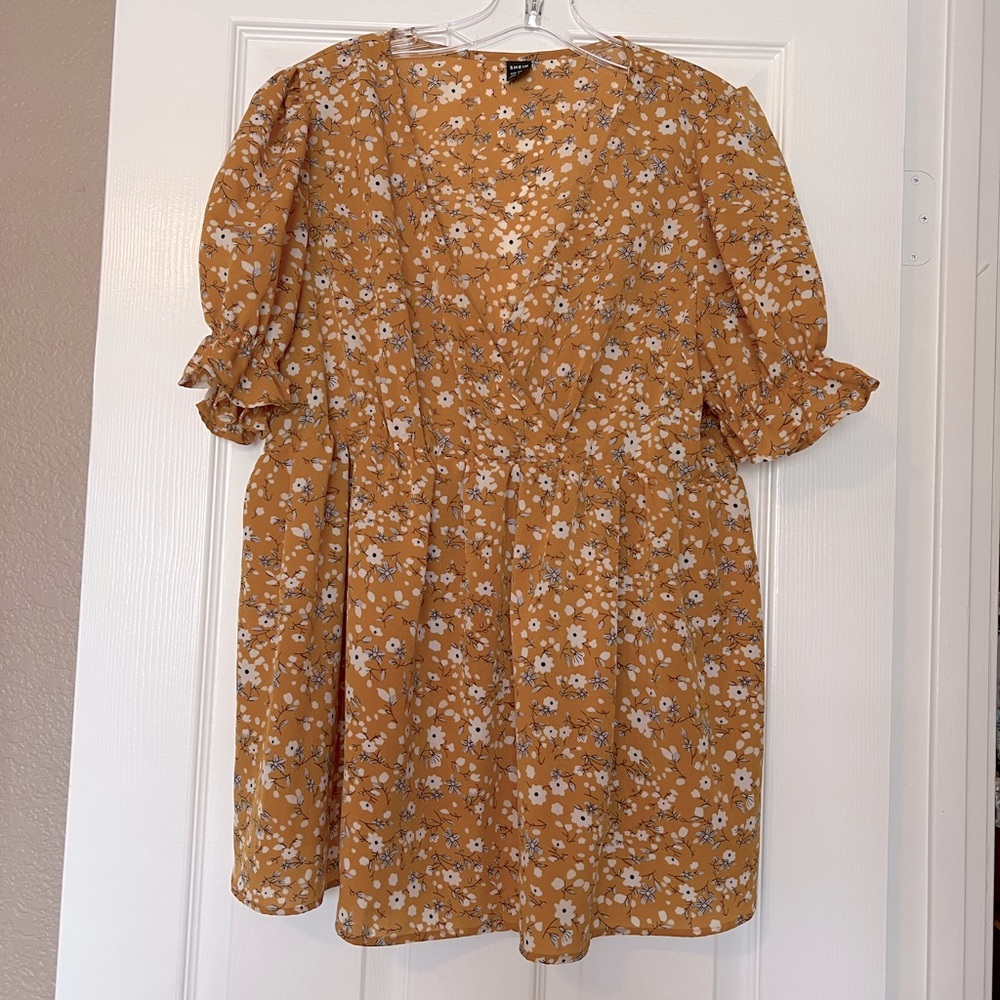 Shein yellow deep V neck blouse-size XXL